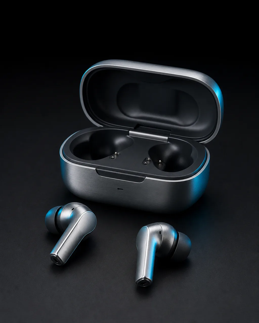TKReelにアップロードされた、ブランドなしの金属製ワイヤレスイヤホンの元の商品写真